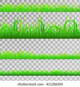 seamless strip of green grass set on transparent background, vector