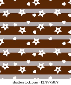 Seamless Strip Pattern Hearts and Stars