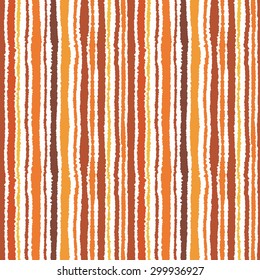 Seamless strip pattern for textile. Vertical lines with torn paper effect. Shred edge background. Brown, yellow, orange, white, pastel colors. Vector illustration