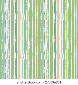Seamless strip pattern. Vertical lines with torn paper effect. Shred edge background. Summer, green, olive colors. Vector illustration