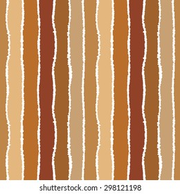Seamless strip pattern. Vertical lines with torn paper effect. Shred edge background. Brown, bronze, orange, terracotta, warm colors. Vector illustration