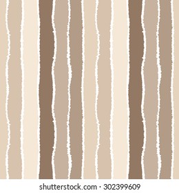 Seamless strip pattern. Vertical lines with torn paper effect. Shred edge background. Pastel, soft, gray, light brown, drab, white colors. Vector illustration