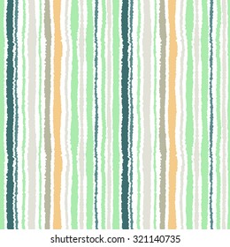 Seamless strip pattern. Vertical lines with torn paper effect. Shred edge background. Light, soft, olive, gray, yellow colors on white background. Winter theme. Vector