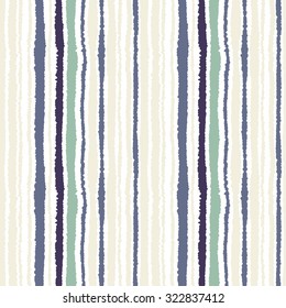 Seamless strip pattern. Vertical lines with torn paper effect. Shred edge background. Light, cold, contrast, green, gray, yellow colors on white background. Winter theme. Vector