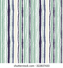 Seamless strip pattern. Vertical lines with torn paper effect. Shred edge background. Light, cold, contrast, green, gray, yellow colors on white background. Winter theme. Vector
