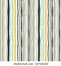 Seamless strip pattern. Vertical lines with torn paper effect. Shred edge background. Light, cold, contrast, green, gray, yellow colors on white background. Winter theme. Vector