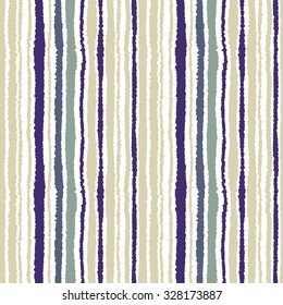 Seamless strip pattern. Vertical lines with torn paper effect. Shred edge background. Soft, cold, contrast, gray, blue, yellow colors on white background. Winter theme. Vector