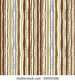 Seamless strip pattern. Vertical lines with torn paper effect. Shred edge background. Light, warm, contrast, green, gray, brown, olive colors on white background. Winter theme. Vector