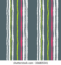 Seamless strip pattern. Vertical lines with torn paper effect. Shred edge background. Cold, contrast, gray, blue, yellow colors on white background. Winter theme. Vector