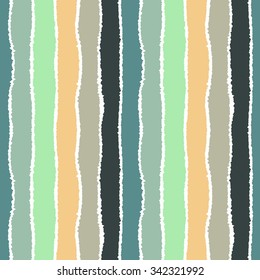 Seamless strip pattern. Vertical lines with torn paper effect. Shred edge background. Cold pastel contrast gray, olive, blue, black, white colors. Autumn, winter theme. Vector illustration