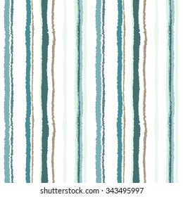Seamless strip pattern. Vertical lines with torn paper effect. Shred edge background. Cold, soft, gray, green, white colors. Winter theme background. Vector