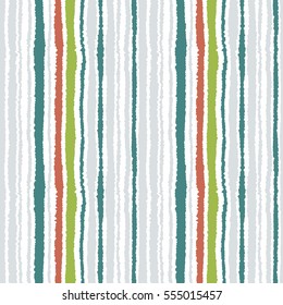 Seamless Strip Pattern. Vertical Lines With Torn Paper Effect. Shred Edge Texture. White, Gray, Green, Redbrown Winter Colored Background. Vector