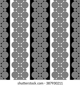 Seamless Stripe and Circle Pattern. Vector Black and White Background
