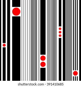 Seamless Stripe and Circle Pattern. Vector Black and Red Texture