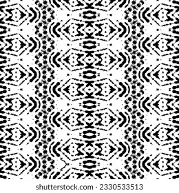 Seamless Stripe Dark Pattern. Ethnic Dyed Ink Batik. Black Colour Art Doodle Pattern. Native Dark Scribble Vector. Black Color Tribal Line Batik. Simple Zig Zag Pattern. Seamless Art Ethnic Vector