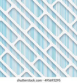 Seamless Stripe Design. Futuristic Tile Pattern. 3d Elegant Minimal Geometric Background. Abstract White and Blue Grid Wallpaper