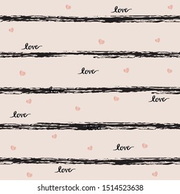 
Seamless stripe graphic vector pattern with hearts and love lettering