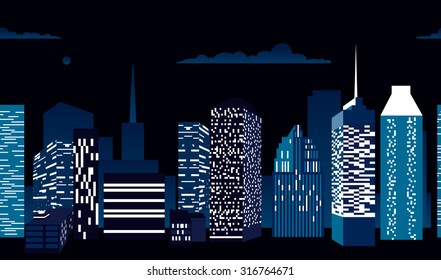 Seamless stripe pattern with architectural building. Night view. Vector illustration.
