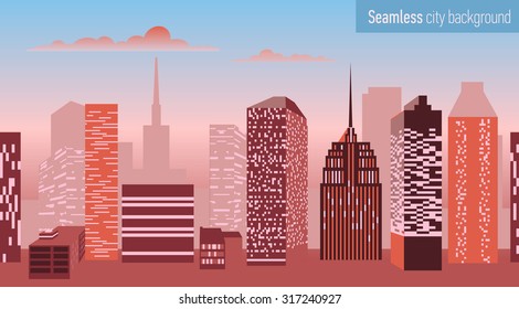 Seamless stripe pattern with architectural building. Night view. Vector illustration.