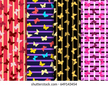 Seamless stripe pattern with butterflies. Summer background for clothes and interior. Vector illustration