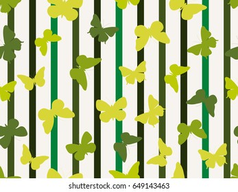 Seamless stripe pattern with butterflies. Summer background for clothes and interior. Vector illustration
