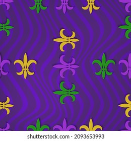 Seamless stripe pattern with fleur de lis symbol for Mardi Gras.