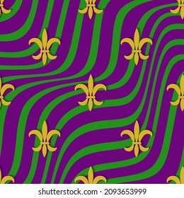 Seamless stripe pattern with fleur de lis symbol for Mardi Gras.