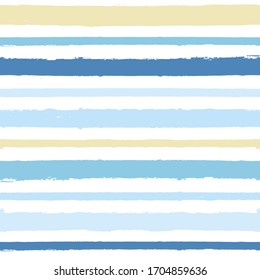 Seamless Stripe Pattern, Hand drawn water sea vector background. Blue beach brush stroke, watercolor paint lines, summer beach abstract illustration