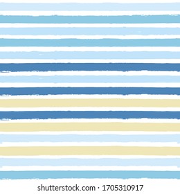 Seamless Stripe Pattern, Hand drawn water sea vector background. Blue beach brush stroke, watercolor paint lines, summer beach abstract illustration