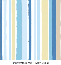 Seamless Stripe Pattern, Hand drawn water sea vector background. Blue beach brush stroke, watercolor paint lines, summer beach abstract illustration