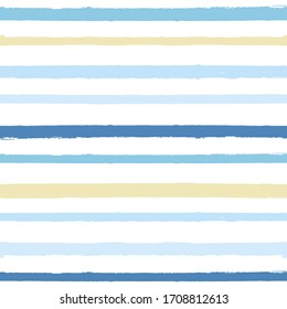 Seamless Stripe Pattern, Hand drawn water sea modern vector background. Blue beach brush stroke, watercolor color paint lines, summer beach abstract illustration