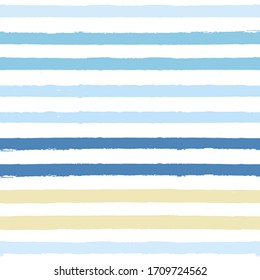 Seamless Stripe Pattern, Hand drawn water sea modern vector background. Blue beach brush stroke, watercolor color paint lines, summer beach abstract illustration