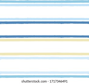 Seamless Stripe Pattern, Hand drawn water sea modern vector background. Blue beach brush stroke, watercolor color paint lines, summer beach abstract illustration
