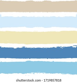 Seamless Stripe Pattern, Hand drawn water sea modern vector background. Blue beach brush stroke, watercolor color paint lines, summer beach abstract illustration