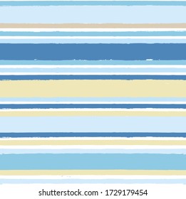 Seamless Stripe Pattern, Hand drawn water sea modern vector background. Blue beach brush stroke, watercolor color paint lines, summer beach abstract illustration