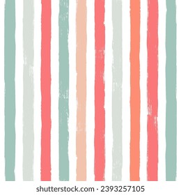Seamless stripe pattern. Hand drawn vector stripes background, red, pink, orange and green girly brush strokes, cute spring paintbrush line backdrop