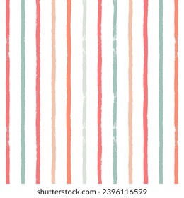 Seamless stripe pattern. Hand drawn vector stripes background, red, pink, orange and green girly brush strokes, cute spring paintbrush line backdrop