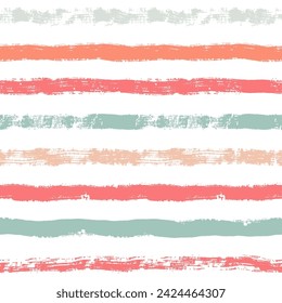 Seamless stripe pattern. Hand drawn vector stripes background, red, pink, orange and green girly brush strokes, cute spring paintbrush line backdrop