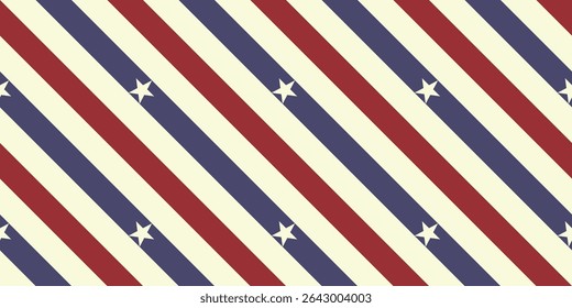 Seamless stripe pattern in vintage red and dusty blue tones with a nostalgic 4th of July feel. Horizontal, vertical, and diagonal stripes ideal for rustic holiday crafts, packaging, and American retro