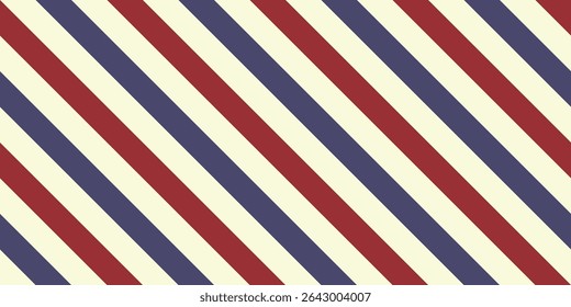 Seamless stripe pattern in vintage red and dusty blue tones with a nostalgic 4th of July feel. Horizontal, vertical, and diagonal stripes ideal for rustic holiday crafts, packaging, and American retro