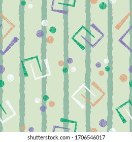 Seamless striped abstract pattern shapes and dots repeat soft colored background cover texture for textile, wallpapers, apparel, curtains, linens, wrapping paper, carpets, fashion fabric print