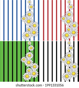 Seamless striped background with daisies