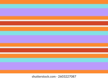 Seamless striped background. Vector pattern with horizontal stripes. Bright trendy print with orange, purple, turquoise and red stripes. For printing on fabric, textile, clothes, paper, surfaces.