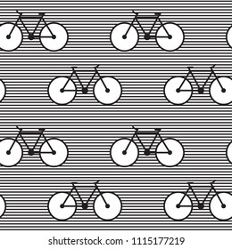 Seamless striped bike pattern - lines and bicycles endless pattern design