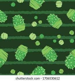 Seamless striped cactus plants pattern scribbled shapes and dots repeat endless background cover texture for textile, apparel, curtains, carpets, wallpapers, wrapping papers, fashion fabric print