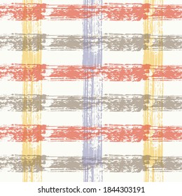 Seamless striped checked pattern. Crossing horizontal and vertical lines with torn paper effect. Ethnic background. Vector