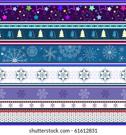 Seamless striped christmas wallpaper with stars and snowflakes (vector)