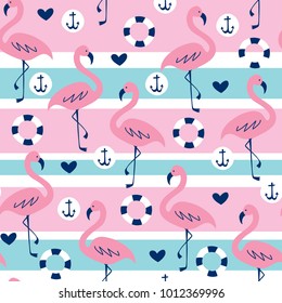 seamless striped flamingo pattern vector illustration