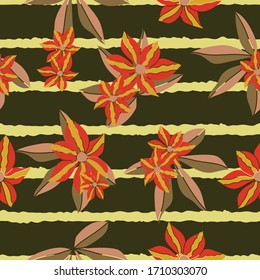 Nahtlose gestreifte Blumenmuster und Blätter wiederholen endlose Hintergrund-Titelstruktur für Textilien, Tapeten, Wickelpapier, Vorhänge, Kleidung, ModeStoffdrucke