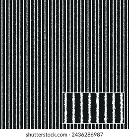 Patrón geométrico de rayas sin costuras con líneas gruesas negras irregulares dibujadas a mano sobre un fondo blanco. Franjas paralelas dentadas. Textura lineal monocromática. Ilustración vectorial.